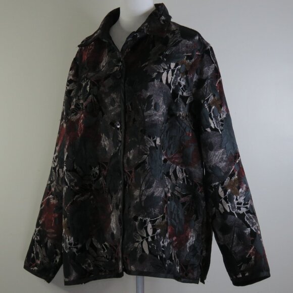 Chico's Red & Black Floral & Black Floral Long-Sleeve Reversable Jacket (C1324) - Picture 4 of 10